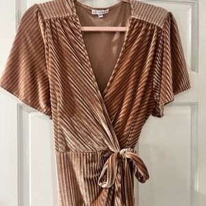 Baltic born 
Ribbed Velvet Wrap Dress in Bronze